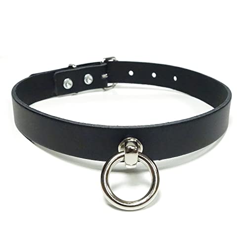 Gletscherlicht Halsband mit O-Ring 20mm, Lederhalsband mit Ring der O aus schwarzem Leder, Gothic SM Sub Bottom Halsband, Modeschmuck