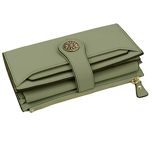 Travelambo Wallets Women RFID Large Capacity Luxury Waxed Leather Clutch Wallet Multi Card Organizer (Light Purple + Light Green)4