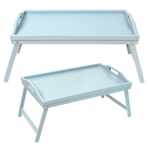 Schramm Rocco e.K. 2 Stück Frühstückstabletts Bambus Tablett wählbar in 3 Bambustablett klappbar Serviertablett Frühstück Betttablett Füße Aufstellen, Farbe:blau