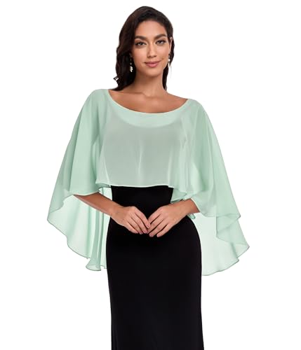 Pukguro Sheer Shawl Wraps for Evening Formal Dresses Soft Chiffon Wedding Capes Cover Up Sage Green