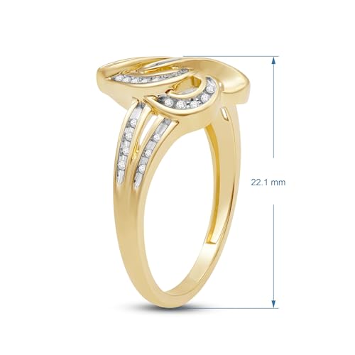 Jewelili Sterling Silver or Yellow Gold over Sterling Silver Double Heart Promise Ring for Women | 1/8 CTTW Natural White Round Diamonds | Luxury Jewelry Gift for Her | Gift Box Included3