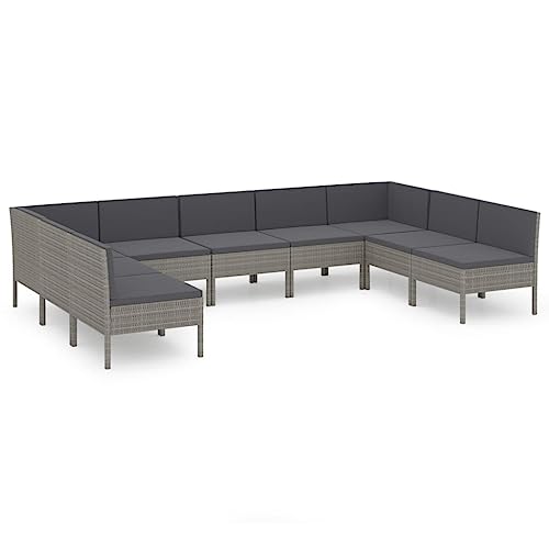 Bonnevie - 9-tlg Garten-Lounge-SetGartenmöbel-Set mit Auflagen Poly Rattan Grau vidaXL