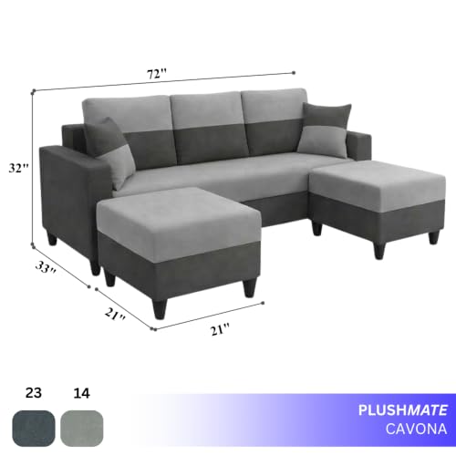 Image of Cavo 5 Seater L Shape Sofa Set with 2 Movable Ottomans | Flexible Layout | Luxury Velvet Suede Fabric | Modern Living Room Sofa | Dark Grey-Light Grey
