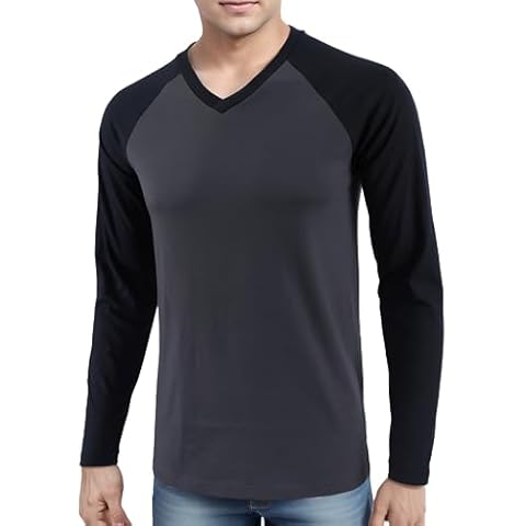 HETHCODE Men's Casual Classic Vintage Slim Fit Long Sleeve V Neck Baseball Workout Active T-Shirts C.Blue/Navy Blue M Cover