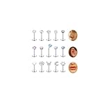ZZHDCC 15PCS 16G 18G Stainless Steel Lip Studs for Women Internally Threaded Labret Monroe Lip Ring CZ Opal Flat Back Nose Rings Stud Cartilage Helix Tragus Earrings Piercing(18G+8MM)