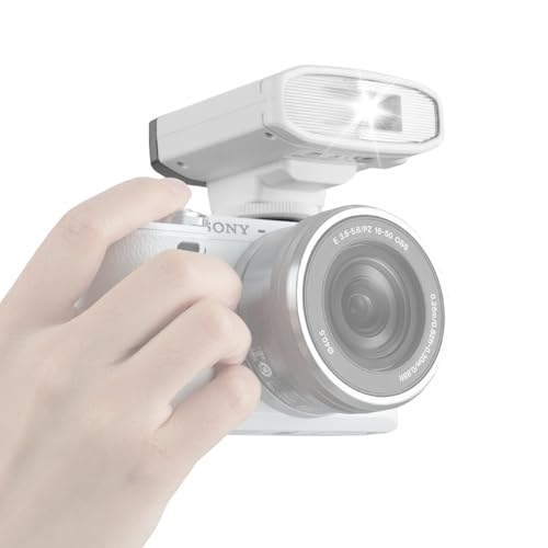 TARION Mini flash Speedlite - Flash de cámara de encendido/apagado con control óptico GN13 S1/S2, batería de 2000 mAh con zapata estándar compatible con Canon, Nikon, Sony, Fuji, Olympus, blanco, SL01