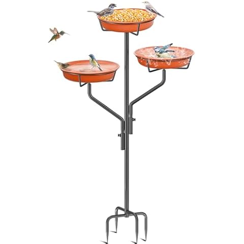 YALINKA Freestanding Birdbaths Bowl Outdoor, Standing Garden Bird Bath Bird Feeder & Bird Bath Bowl, Detachable Decoration Spa Birdfeeder for Garden Patio Yard Lawn, 4 Spiky Metal Stake (Brown 3) Cover
