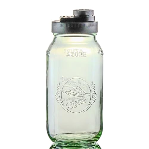 Brewing America 2 Quart Pitcher - American-Made Mason Jar Black Pour Lid (Patented) on an Azure Standard Canning Jar 64 ounces for Fridge Drinks and Pantry Dry Goods