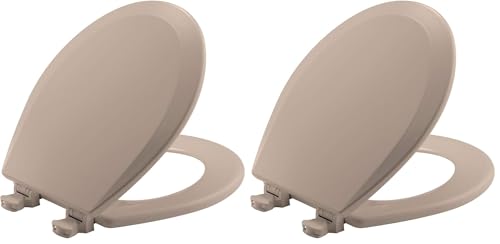 Image of Bemis 500EC 068 Molded Wood Round Toilet Seat with Easy Clean and Change Hinge, 2 Pack, Fawn Beige