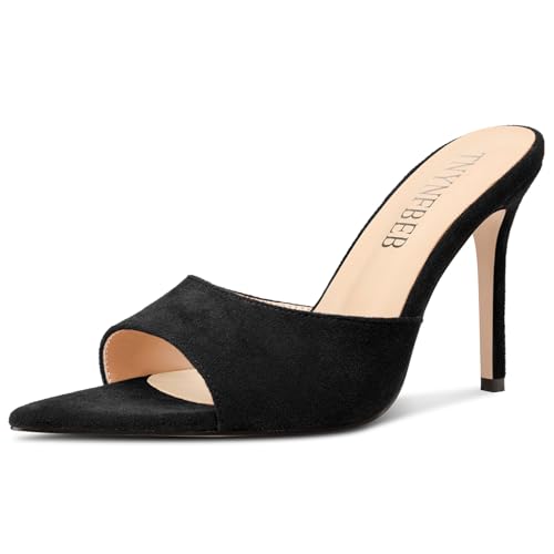 TNYNFBEB Womens Stiletto High Heel Pointed Open Toe Sandals Mules Shoes Slingback Slip-on Prom Party Dress Summer 3.9 Inches Heels