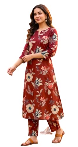 Image of CREATION & YOU Women's Pure Cotton Floral Printed Kurta with Palazzo Pants | Ethnic Set | Kurti Set for Women | Cotton Cord Set for Women