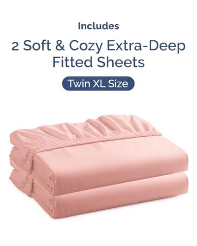 Image of CGK Linens 2 Pack Extra Deep Twin XL Fitted Sheets - Baby Pink