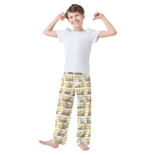ZZXXB Bulldozer Striped Boys Long Pants Soft Trousers Elastic Waist Kids Lounge Bottoms with Pockets S-XL2