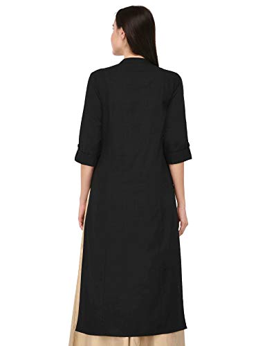 Image of Pistaa's Women's Cotton Relaxed Fit Straight Solid Kurta With Two Patch Pockets