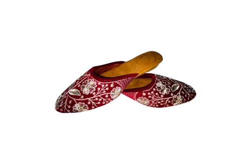 Image of Women's Velvet Embroidered Jutti | Traditional Ethnic Footwear with Floral Design | Comfortable Slip-On Flats