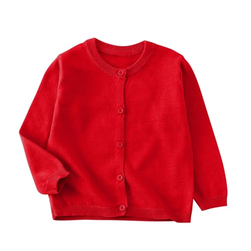 XINYUNZU Strickjacke Mädchen Cardigan Langarm Rundhals Einfarbig Baumwolle...