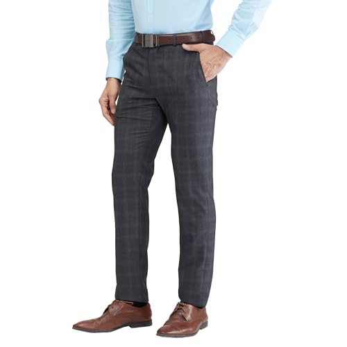 Image of Raymond Men Slim Fit Checks Pattern Polyester Blend Flat Front Formal Trouser