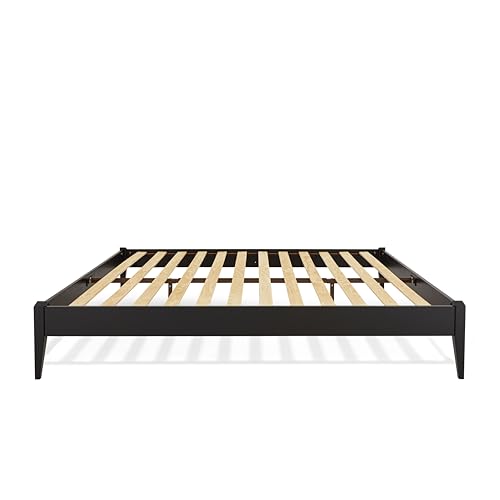 Bme Dinkee Queen Platform Bed Frame Wood 15 Inch - Solid Wood Bed Frame - Modern & Minimalist Style - 12 Strong Wood Slat Support - Easy Assembly - No Box Spring Needed - Black - Thumbnail 4