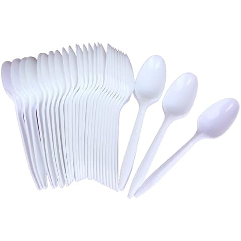 Disposable Spoons (Pack of 100) Clear Reusable Washable Tableware and Dinnerware White Ideal for Conferences Parties Events Exhibitions Home Picnics and Bbqs Cover