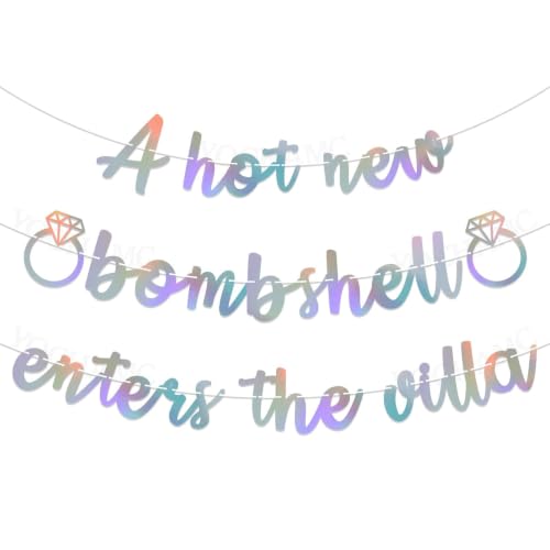 Image of A Hot New Bombshell Enters the Villa Banner Bachelorette Party Decorations Iridescent