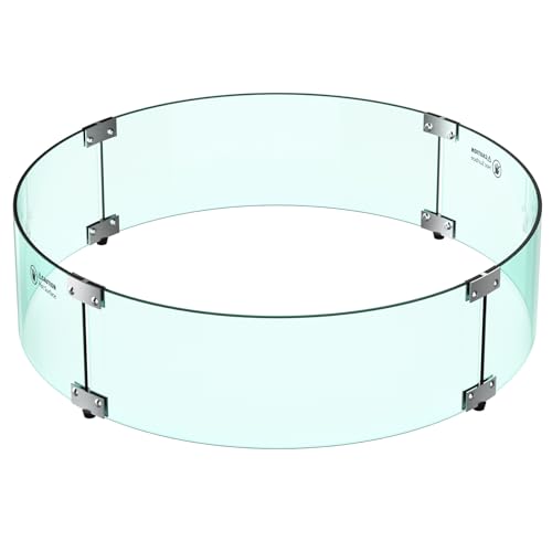 Skyflame 24" Round Fire Pit Glass Wind Guard, Thick & Clear Tempered Glass Flame Shield with Bracket & Feet, Fit for Outdoor Propane/Natural Gas Fire Pit/Table