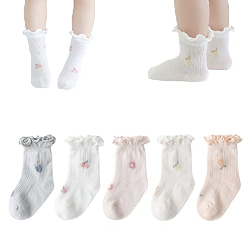 Image of WATOCHE Baby Toddler Girls Ruffle Socks Girl's Frilly Dress Baby Summer Mesh Solid Crew Socks