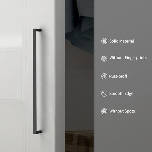 Image of 6 Pack 12-3 /5 Inch(320mm) Kitchen Cabinet Handles Matte Black Cabinet Pulls Kitchen Cabinet Hardware Drawer Pulls for Dresser Cupboard Wardrobe