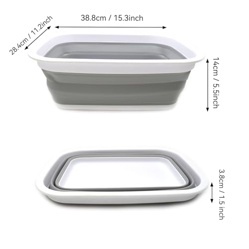 SAMMART 9,2 l Faltbare Wanne – tragbarer Picknickkorb für den Außenbereich – Faltbare Einkaufstasche – platzsparender Aufbewahrungsbehälter (Grau)