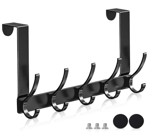 MIVITOOM Over Door Hooks Heavy Duty Stainless Steel Over Door Hanger with Rust Resistant Finish 5 Hooks for Coats Hats Bags Clothes Towels
