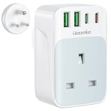 UK to India Plug Adapter, India Travel Adapter with 1 UK Socket and 4 USB(USB C 35W Fast Charger), UK to India Plug Adaptor for India, Pakistan, Sri Lanka, Yemen, Burma,Maldives and More(Type D)