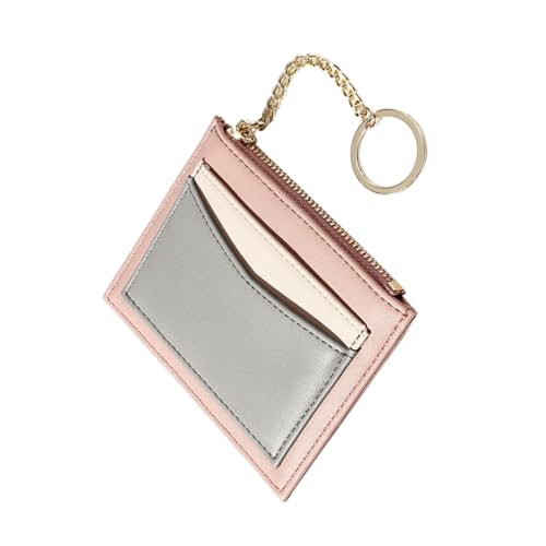 FRCOLOR Zipper Wallet for Women Multi Pocket PU Leather Keychain Purse Compact Card Holder Zipper Pink Wallet for Everyday Use