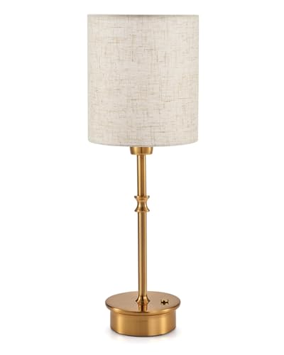 OCEST Aufladbare Tischlampe, Akkubetrieben, Berührungssteuerung, Dimmbar, Kleine Akzentbeleuchtung für Zuhause, Küche, Terrasse, Esstisch (Antikes Messing-Leinen)