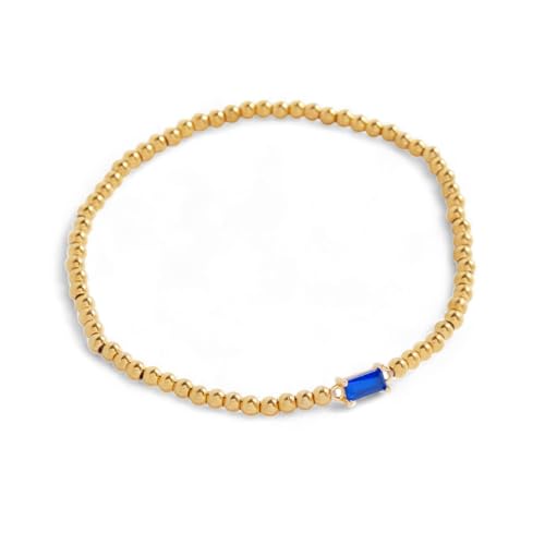 Image of Mint & Lily Gold Beaded Birthstone Bracelet | Personalized Birth Month CZ Stretch Bracelet, 18K Gold Plated, Tarnish-Resistant Waterproof, Birthstone Birthday Gift for Her