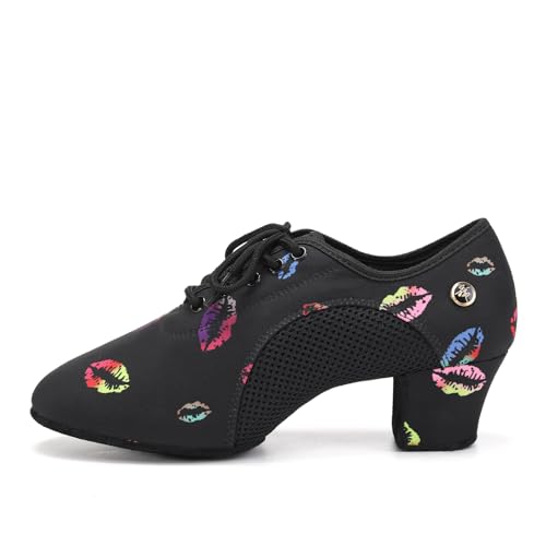 HIPPOSEUS Women's Latin Dance Practice Shoes 2" Heel Closed Toe Ballroom Dance Salsa Dance Training Shoes with Suede Sole2