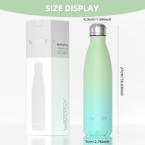 Image of WATERSY Stainless Steel water bottles,17oz /500ml Insulated Water Bottles,Gradient Green metal water bottle Keeps Drink Cold and Hot,BPA Free kids water bottles for School,Gym,Travel,Sports