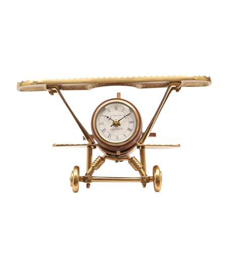 Image of Decor de Maison Brings Handcrafted Meridian's Sentinel Table Clock for KidsRoom, Study, Living & Bedroom | Classic Timepiece |Non-Ticking Battery Operated Analog Desk Clock in Gold (37x31x21cm)