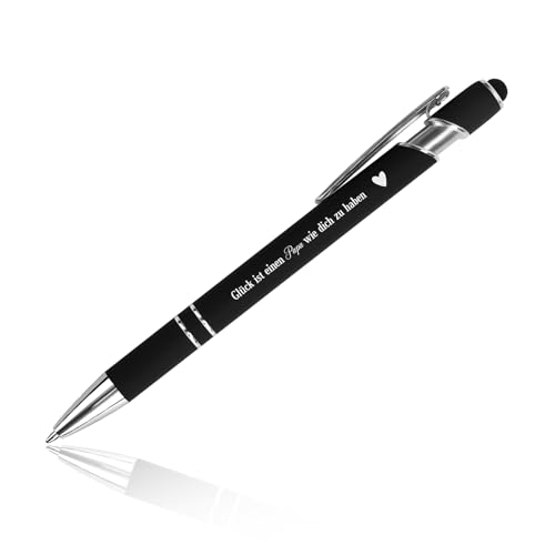 Kugelschreiber mit Gravur Stift Geschenke für Papa Geschenk Ostergeschenke Geburtstag Geburtstagsgeschenk Glücksstift Metall Schwarz Geschenke für Eltern Väter Stiefvater von Kinder Tochter Sohn