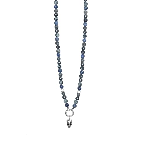 Nato Cuff - Collier Skull Tête de Mort en Argent 925 - Chaine Perles Pierres Naturelles - Paracorde- Bijou Homme ou Femme Fait Main en France (Fidji)