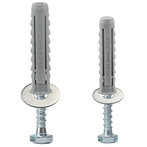 Lemiyoo 20 Sets Heavy Duty Masonry Brick Wall Fixing Anchor Bolt(M10*50mm/M12*60mm) Assorted,Four Side Expansion Wall Plugs With Washers And Hex Screws For Tv Bracket,Water Heater,Cabinets Fixing