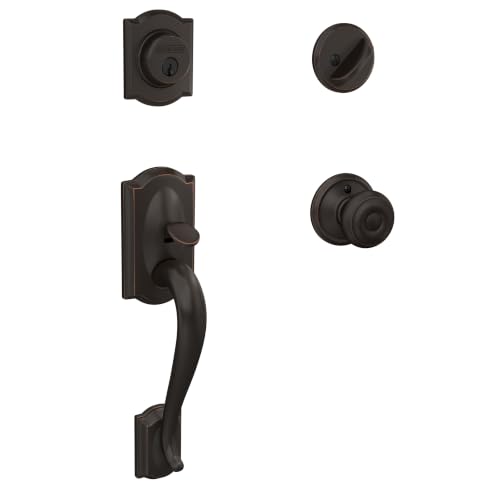 Image of SCHLAGE Front Door Entry Handleset, Georgian Knob, Aged Bronze