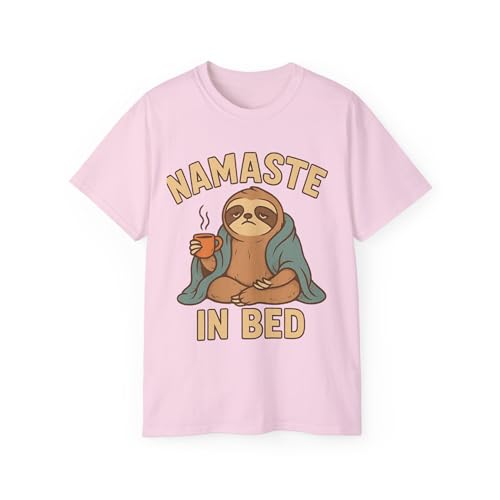 Cozy Sloth Tee - 'Namaste in Bed' Motivational Shirt, Relaxing Fashion, Fun Gift for Sloth Lovers, Homewear, Pajama Top Light Pink