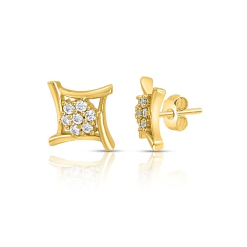 Image of ZAVYA 925 Sterling Silver Cubic Zirconia Circular Gold Plating Earrings | | Gift for Women and Girls | With Certificate of Authenticity and 925 Hallmark