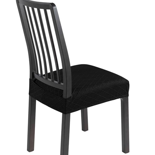 Image of SearchI Stretch Dining Chair Seat Covers Set of 4, Soft Removable Washable Seat Covers for Dining Chairs, Dining Room Seat Cover Protector (Rear-Covered, Check Jacquard Black)