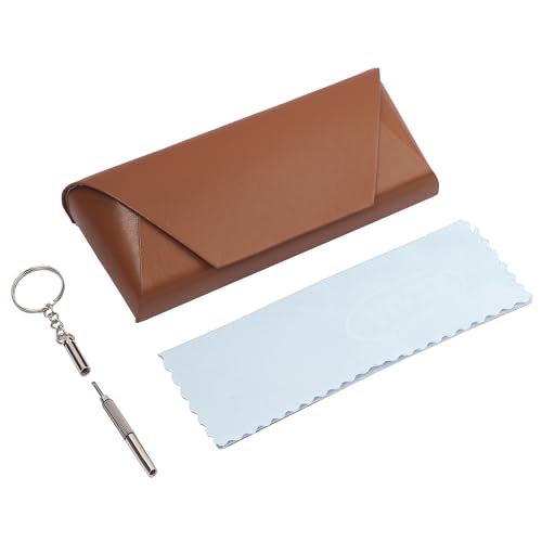Image of VIVID Vision Unisex Adult Eyewear Specs Case Cover | Screw Driver | Free Cloth | Protect Eye Glasses | Chashma Dibbi | Spectacle Box | Magnetic | Faux Leather | IC-528 | Brown | 3 IN 1