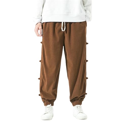 Pantalon de jogging confortable en velours côtelé thermique boutons grenouille