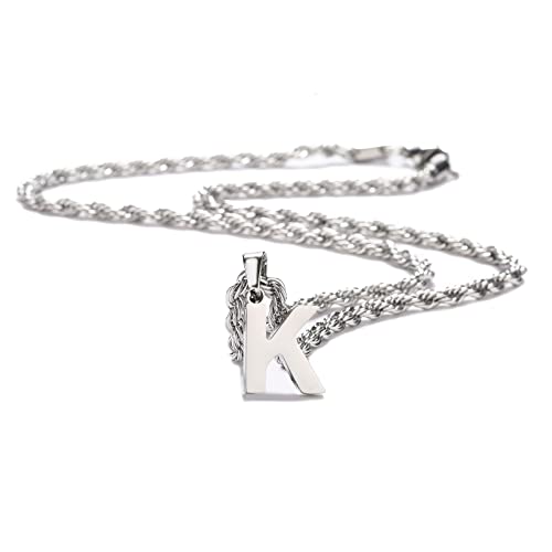 Weddinen Layered Initial Letter Pendant Necklace For Men Figaro Twist Rope Chain Necklace Jewelry Gift For Men Boys Silver K #TOP1