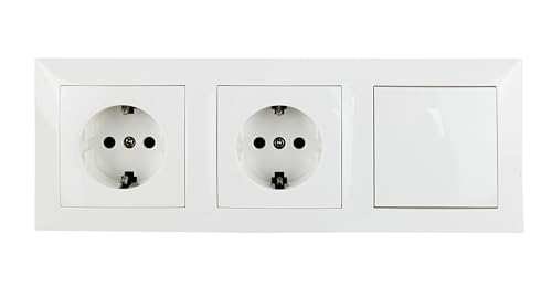 Base schuko empotrar y interruptor simple serie clasica color blanco 16A/250V (2 tomas y 1 interruptor)