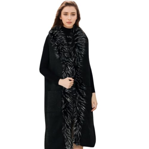 Womens Long Waistcoat Fuax Fur Trim Winter Vest Sleeveless Cardigan