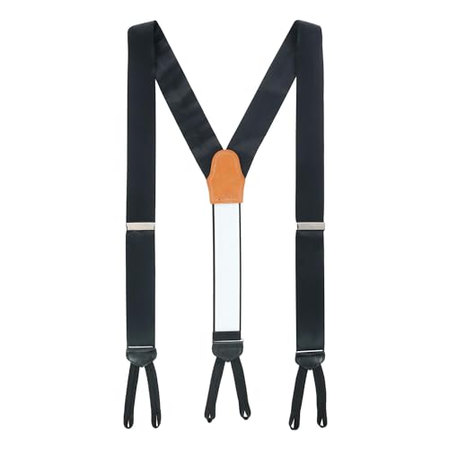 Trafalgar Mens Sutton Solid Color Silk Formal End Braces 35mm Y-Back (Suspenders) Black
