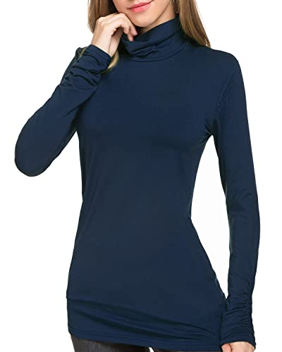 LE VONFORT Womens Turtle Neck Thermals Layering Slim Fit High Neck Undershirts Sapphire X-Large